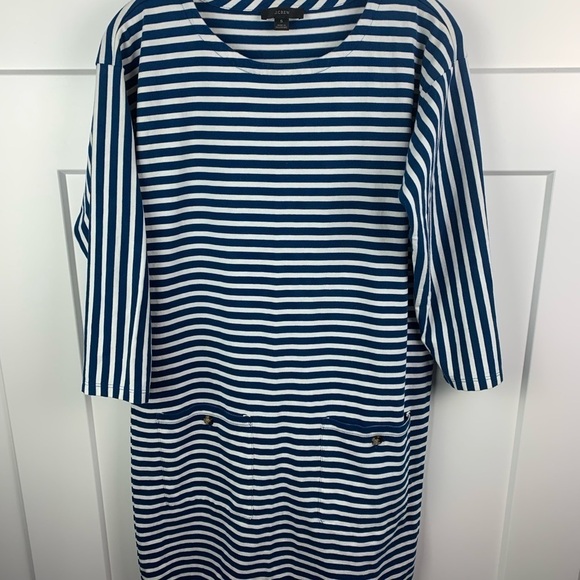 J Crew SMALL front pockets dress Blue stripe preppy office Corpcore minimalist - Picture 2 of 7